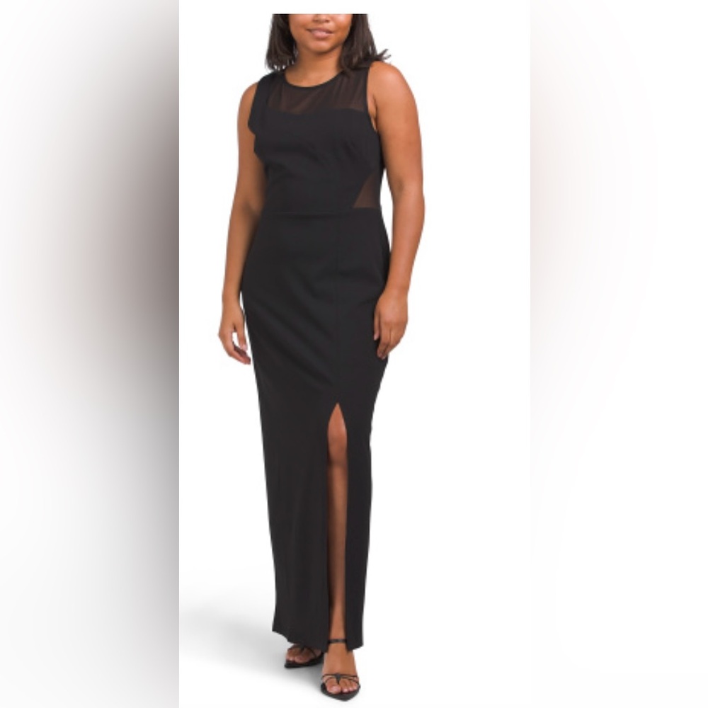 Donna Morgan Black Cocktail Dress with Sweetheart Neckline and Slit